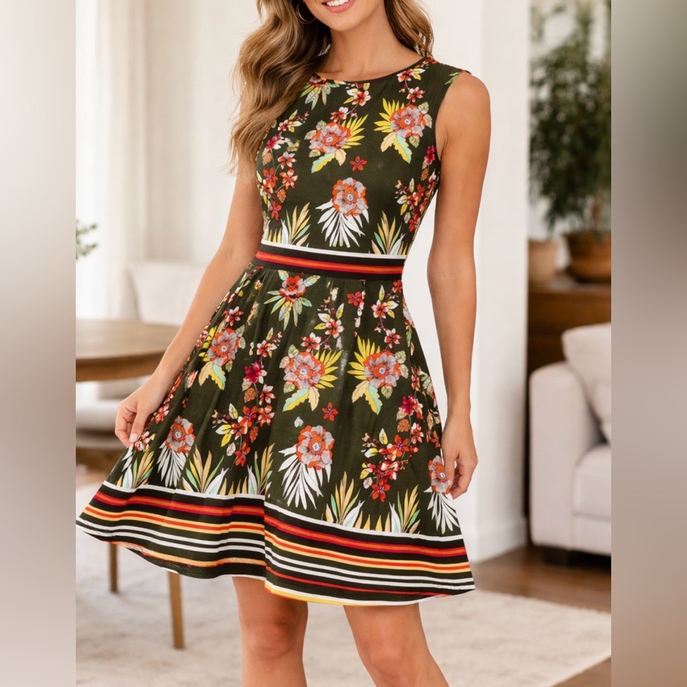 New York & Company Floral Dress- Olive/ White/Orange XL tall New!